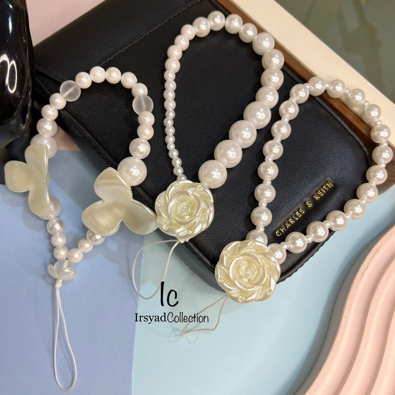 HAND STRAP PEARL | FLOWER DECOR PHONE LANYARD | GANTUNGAN HANDPHONE