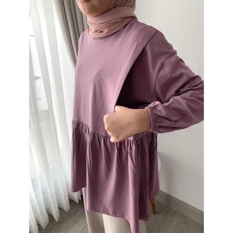 Kaos Lengan Panjang Oversize Top Nonbusui Busui Cotton Combed