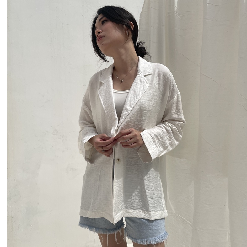 Peach Poppy REN Blazer Linen Tekstur Premium - Atasan Wanita - Blazer Wanita - Outer Wanita - Detail Kancing Hidup