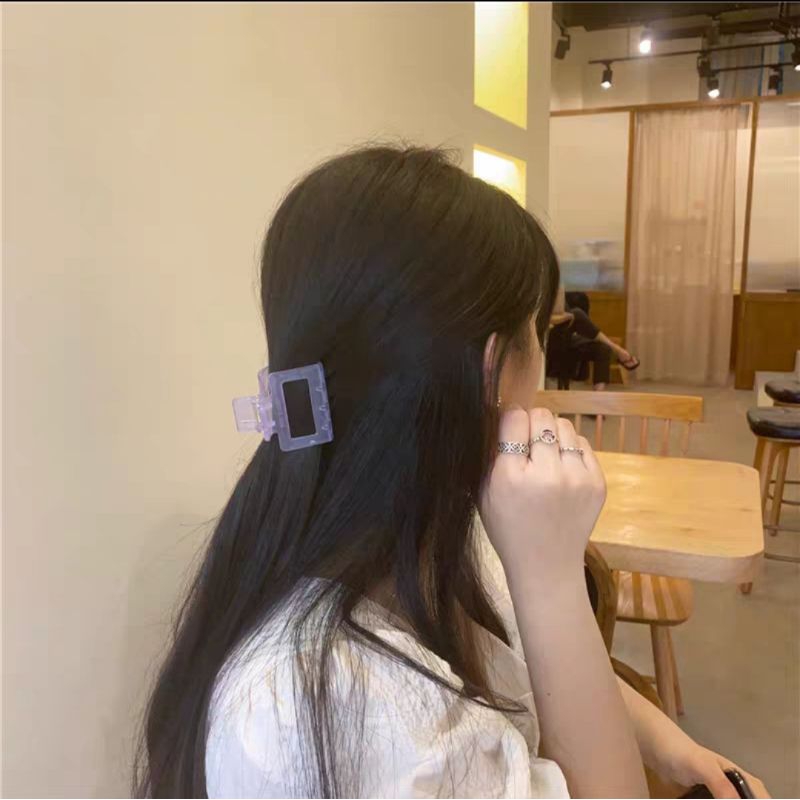 Jepit Rambut Salon Model Kotak Bolong Doff Transparan Dengan Handle 5cm Jedai Korea Transparan Warna Salem Matte Square Hair Claw Clips
