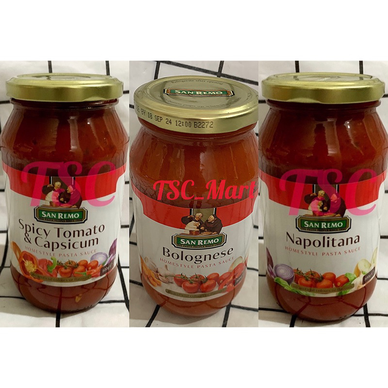 

San Remo Pasta Sauce 500gr / San Remo / Sanremo / Napolitana / Pasta / Sauce / Spicy / Tomato / & / Capsicum / Bolognese / Homestyle