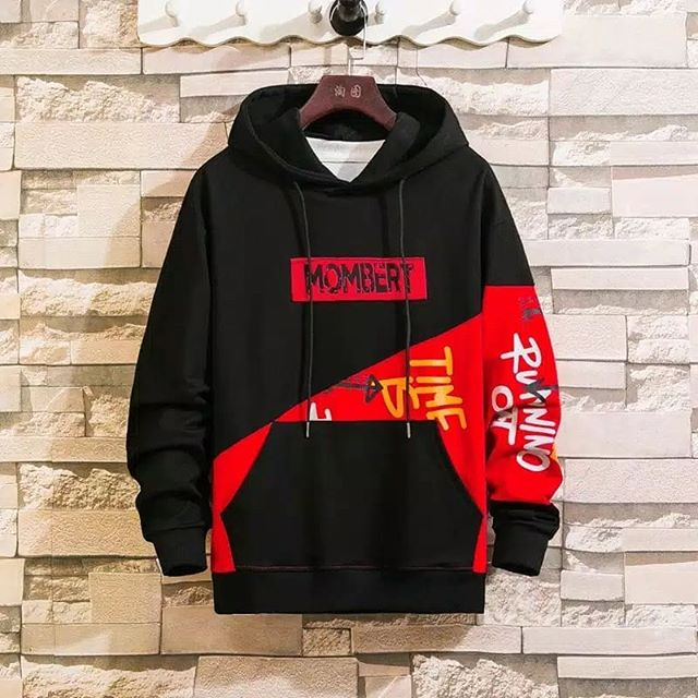 HOODIE SWEATER MOMBERT IS TIME CEWE COWO KEKINIAN HITAM MERAH