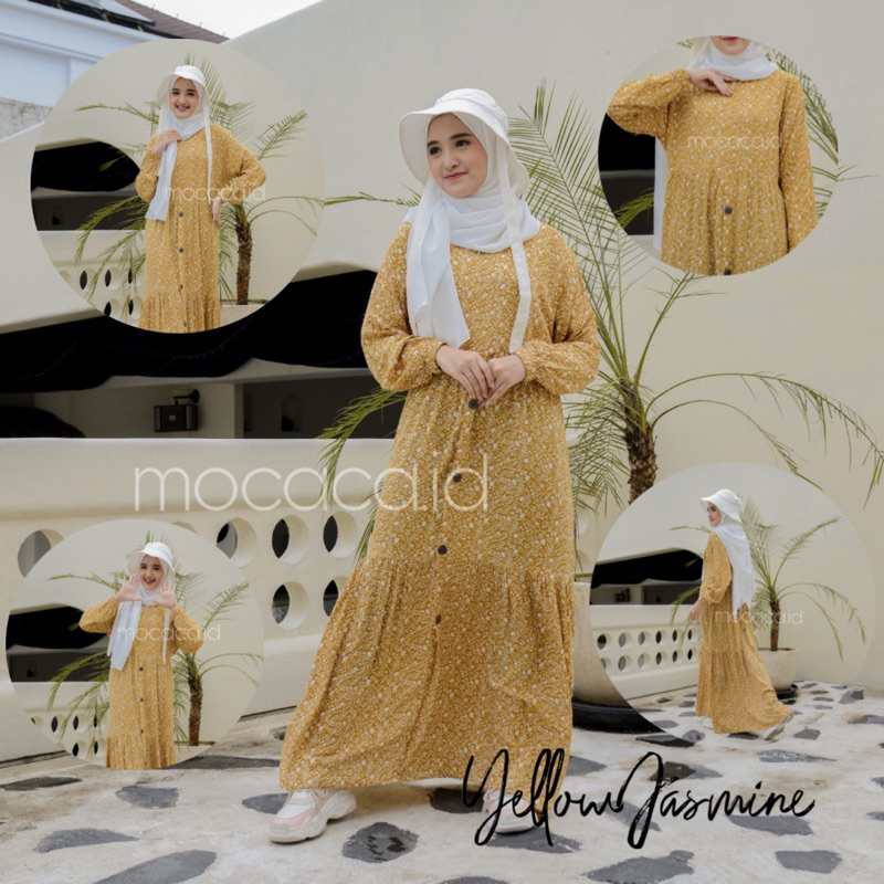 Gamis rumahan renda depan busui rayon premium - motif yellow jasmine