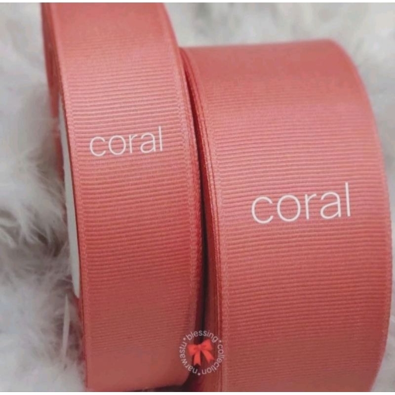 

Pita grosgrain warna Coral 2.5cm (1") isi 25 yard