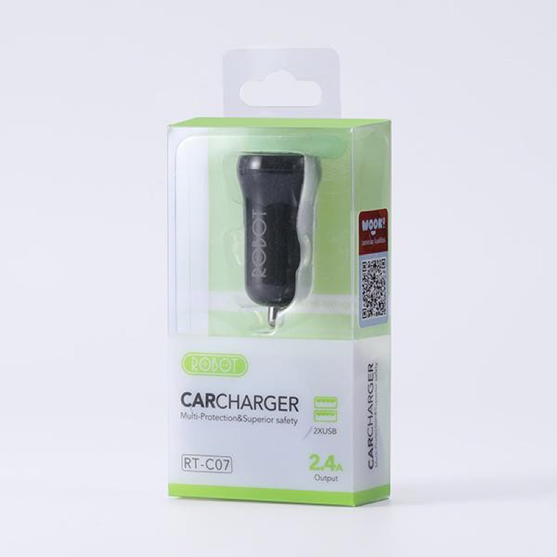 Saver Robot Charger Mobil RT-C07 Adaptor Car Charger Mobil Dual Output 2,4A Garansi Original Resmi