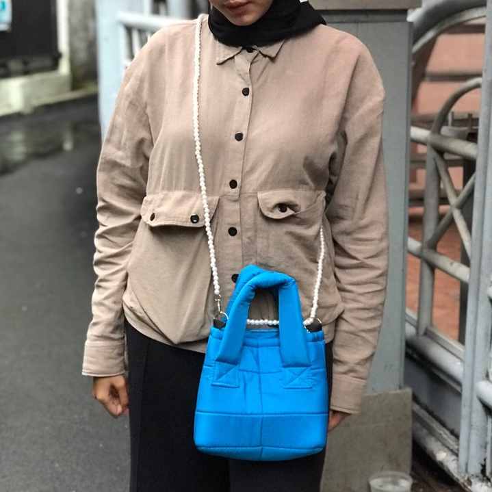 Tas Mini Selempang Wanita Puffy Karens Tali Mutiara Imitasi Korean Style