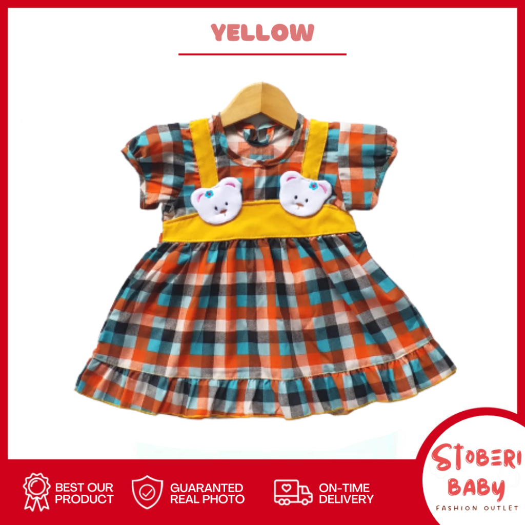 stoberi baby - (EXCLUSIVE ON STOBERI BABY) Dress Bayi Motif Animal Lucu Baju Bayi Perempuan / QIU2 SQUARE BEAR