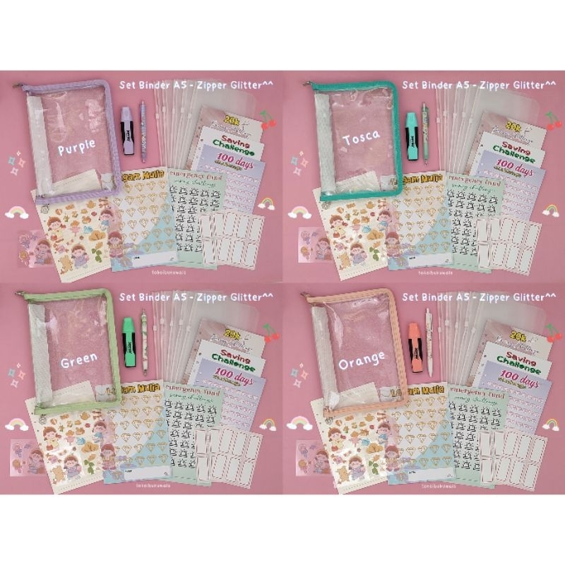 

SET BINDER MENABUNG ZIPPER GLITTER A5 6 RING