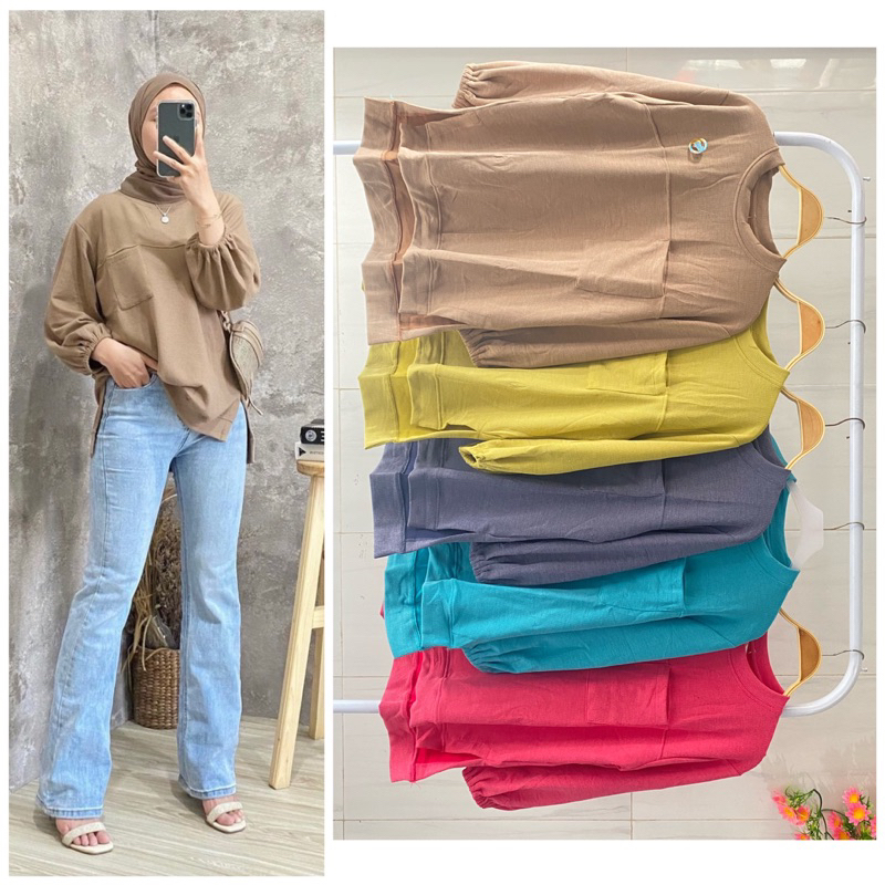 atasan pocket rib aster import kaos knit