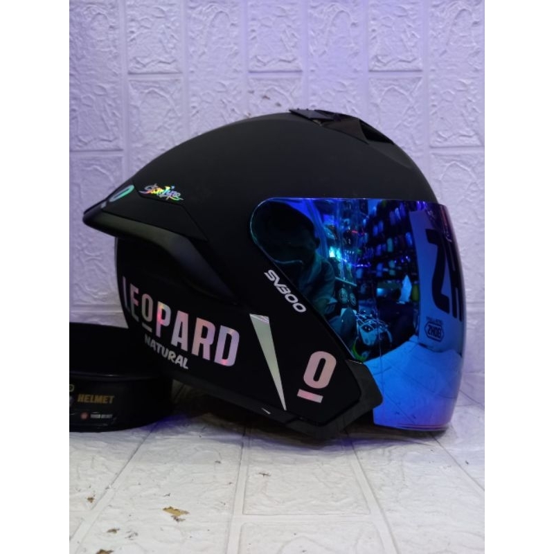 HELM RSV BLACK DOFF STIKER LEOPARD PAKET GANTENG