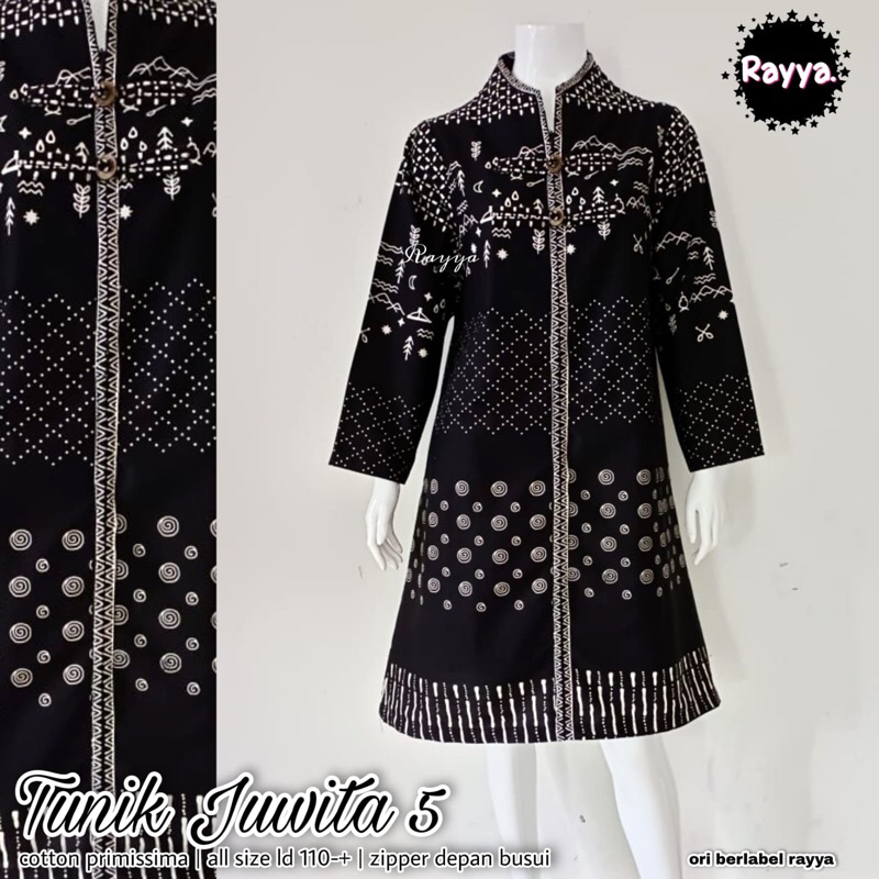 Tunik Batik Jumbo Ld 120cm Wanita Modern Busui Kancing Depan Bahan Katun Halus Solo