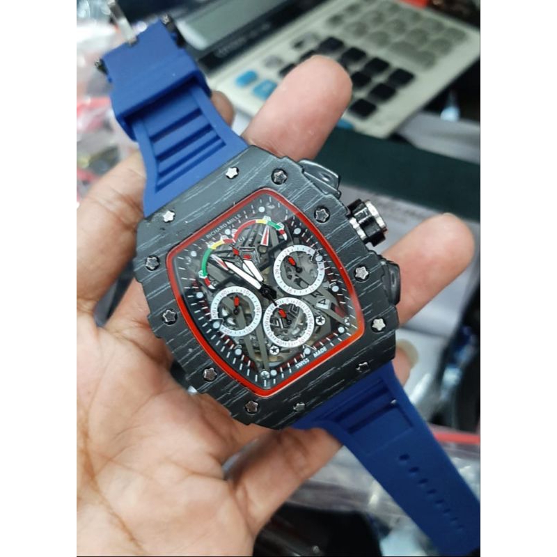 (Cod)Jam Tangan Pria RM/Rchrd Mile Tanggal Aktif Crono Aktif Strap Rubber/Karet(Dikirim Jakarta)