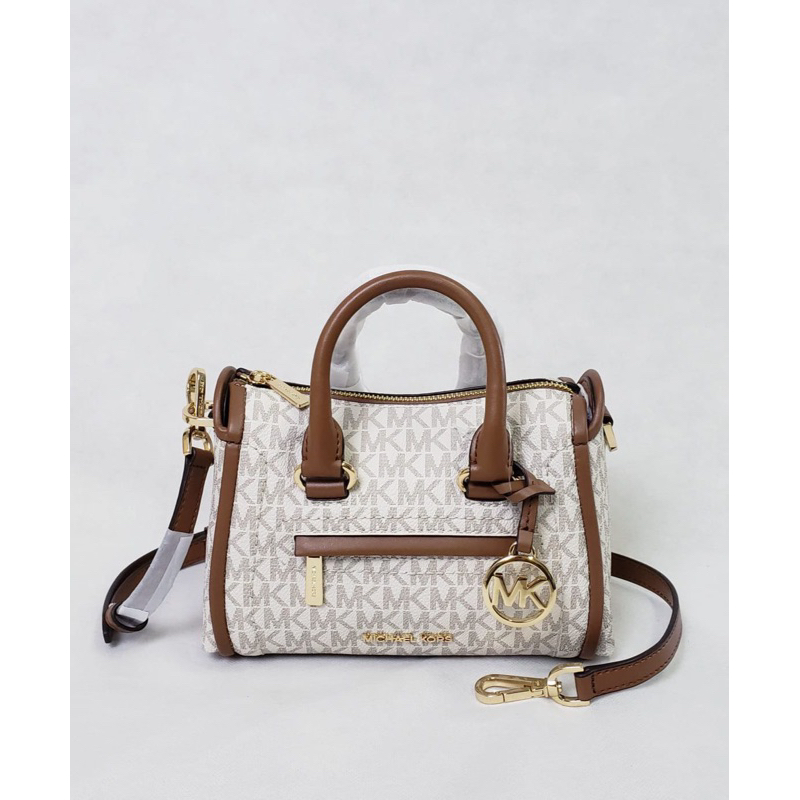 MK Carine XS Top Zip Satchel Crossbody Bag Leather Sign Vanilla