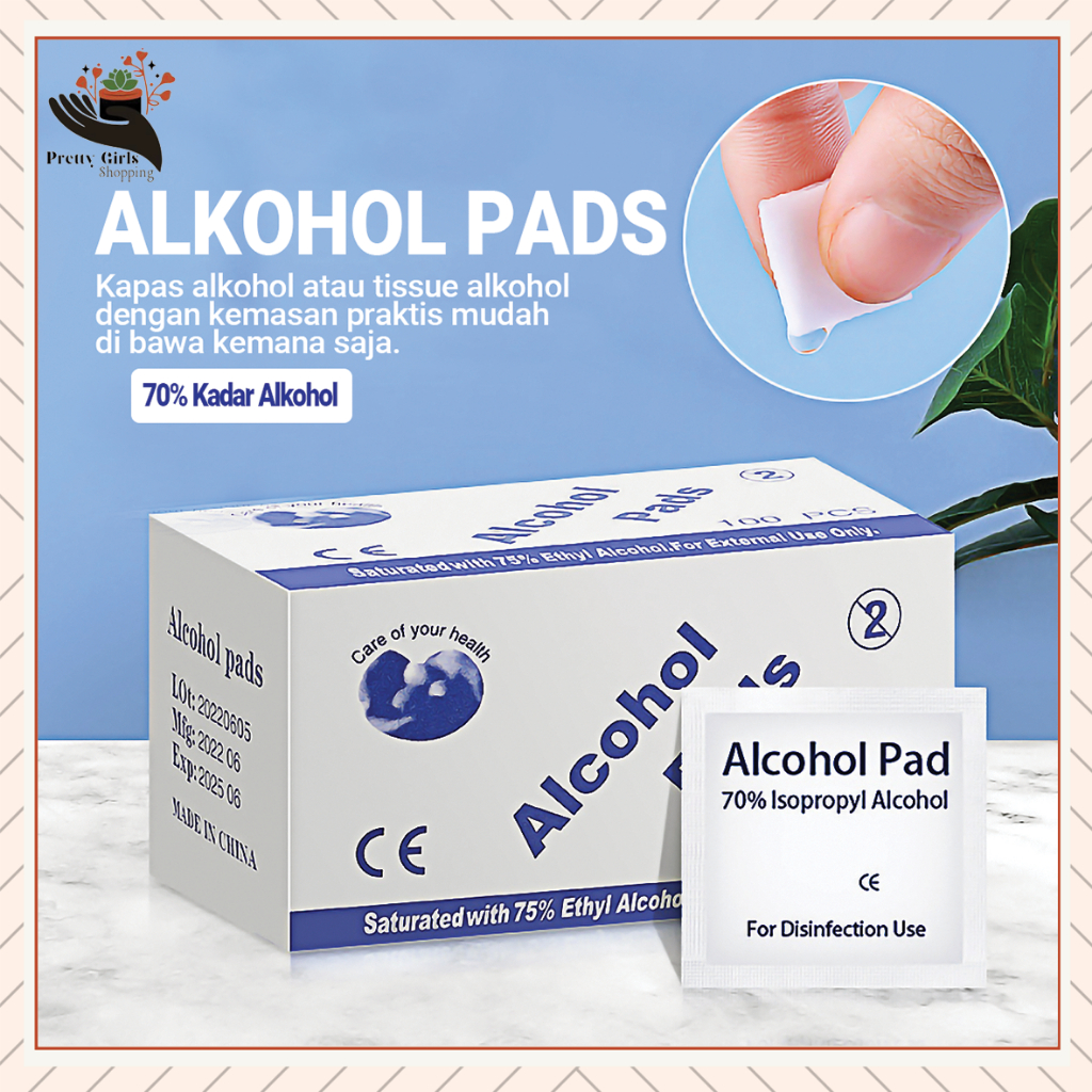 Pretty Alkohol Pads Kapas Alkohol / Isi 100Pcs Tissue Alkohol / Antiseptik untuk bersihkan luka