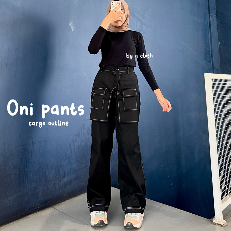 Oni Cargo Pants - Highwaist Loose Cargo - Celana Kargo Wanita - Baggy Pants - Pants Outline