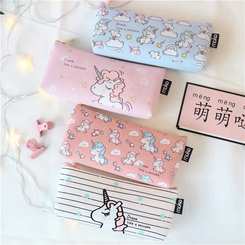 LITTLE DAISY | Tempat Pensil Motif Unicorn Tahan Air / Kotak Pensil Anak Lucu Warna Pastel Import