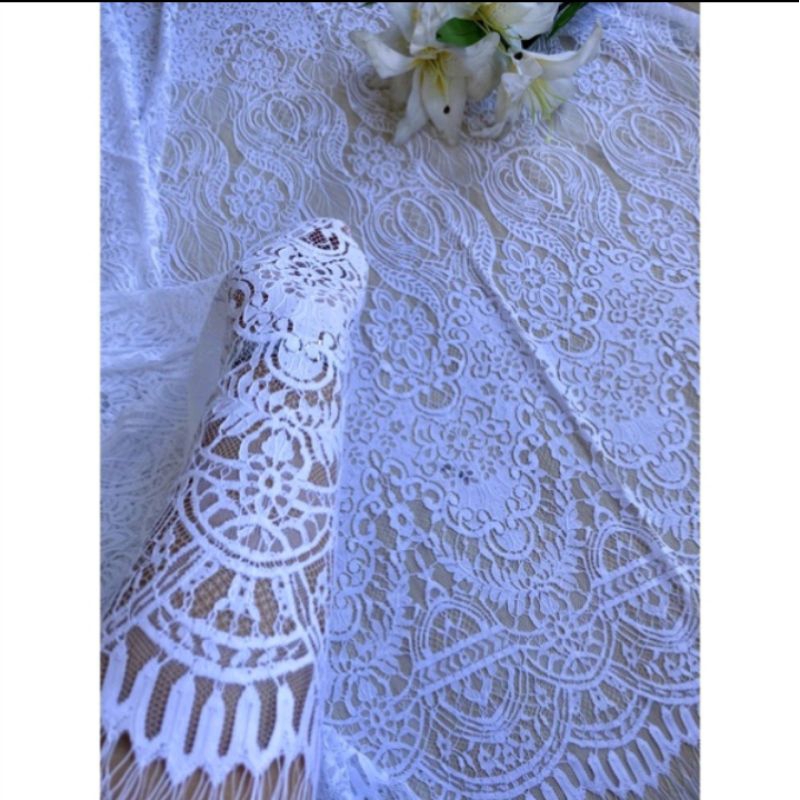 kain brokat putih motif terbaru cantik untuk 2 kebaya 2,6 meter