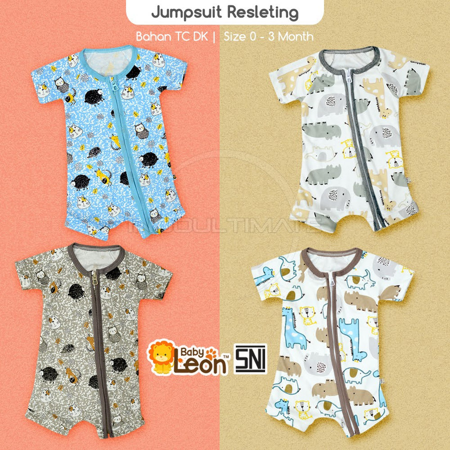 Baby Leon Jumper Pendek Bayi Resleting  - Jumpsuit Baby 0-12m