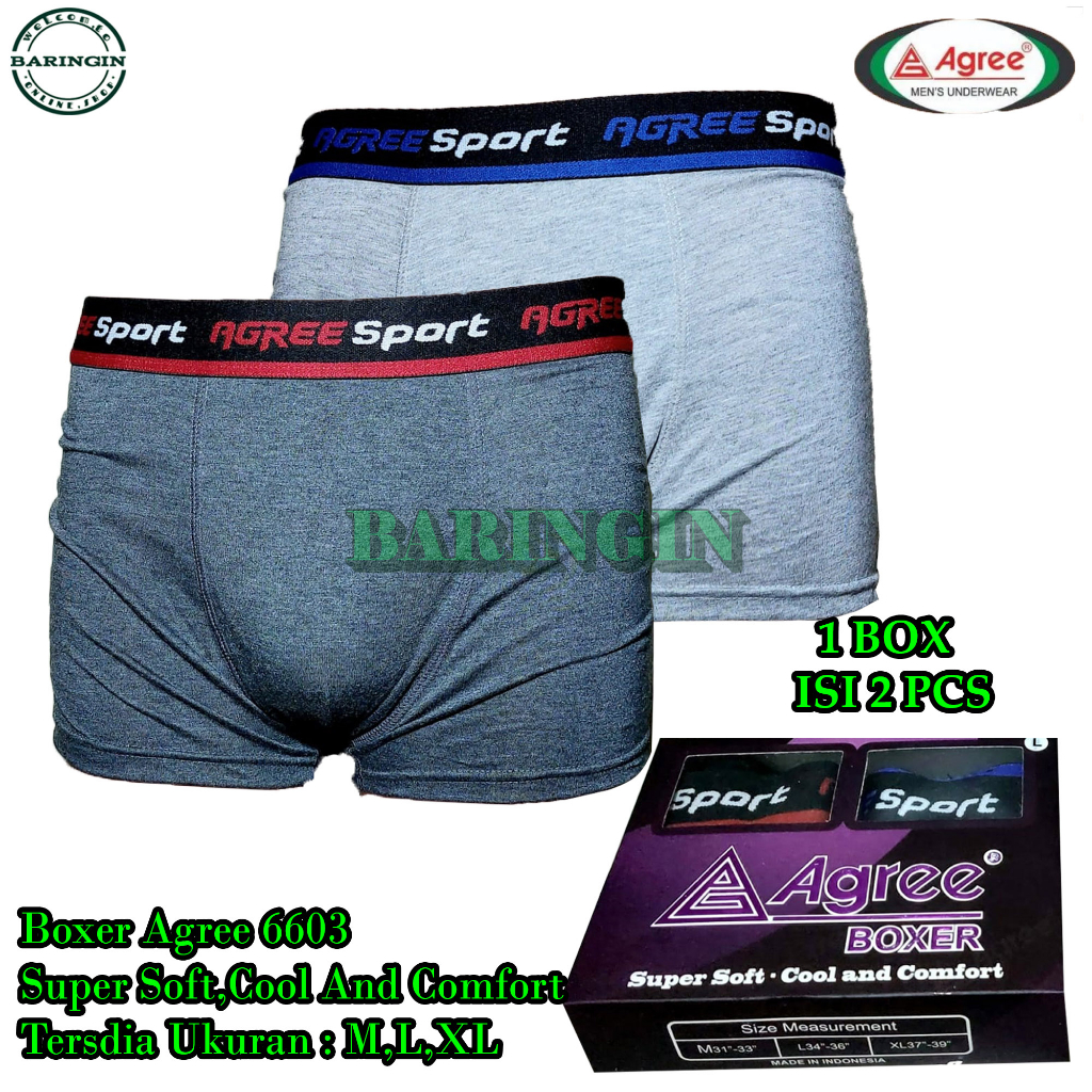 Boxer Pria Dewasa [ 1BOX ISI 2 PCS ]-Boxer Pria Dewasa Agree 6603 Super Soft Cool and Comfort Bahan Katun Super Adem