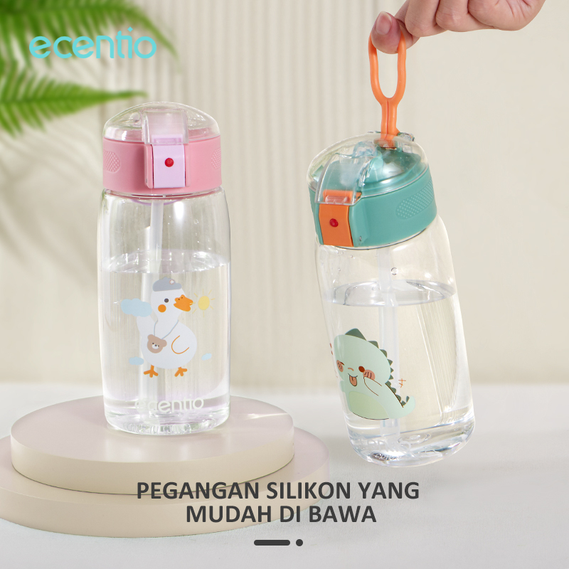 ecentio Botol Minum Anak Free Sticker Silikon Sedotan Karakter Tumbler Lucu Botol Air Minum BPA Free 500ml