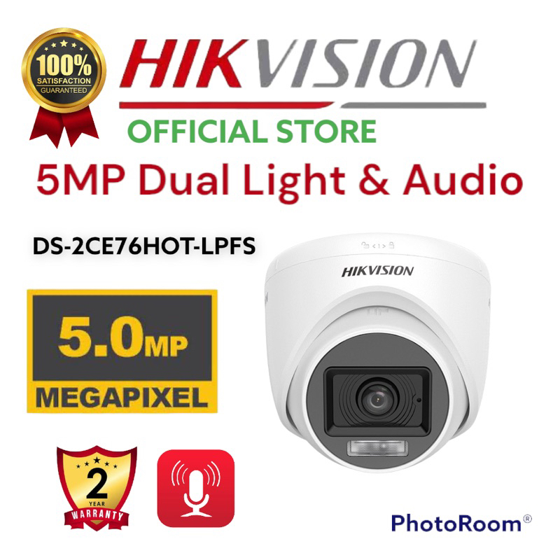 paket camera cctv 4 kamera hikvision 5mp dual light colorvu + audio build built in mic 4 channel ch bisa rekam suara 4ch