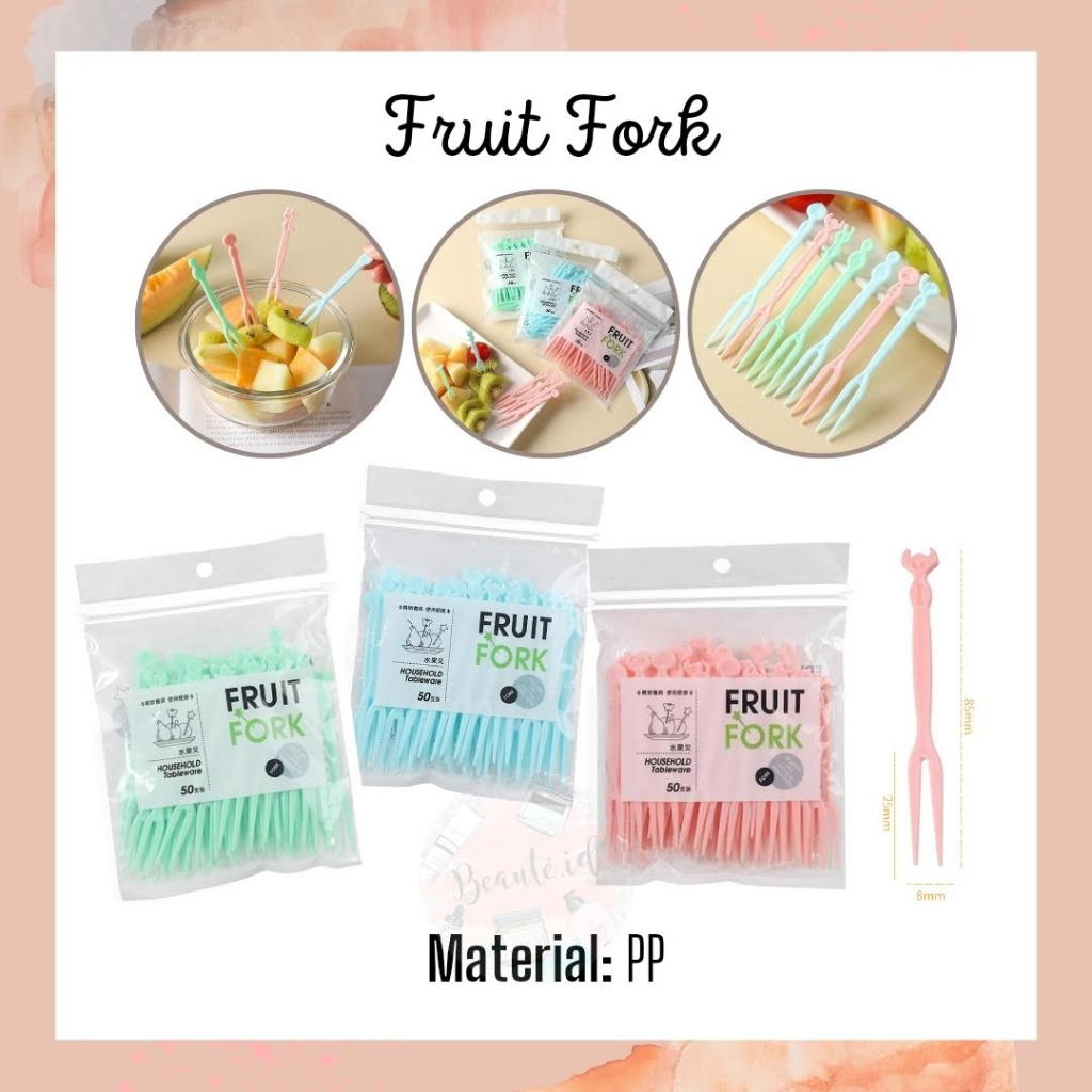 Garpu Buah / Garpu Kue Cake Slice Dessert Pudding 50 pcs Untuk Acara Ulang Tahun / Serving Tamu Garpu Mini Bahan Plastik Berkualitas Fruit Dessert Fork Cake