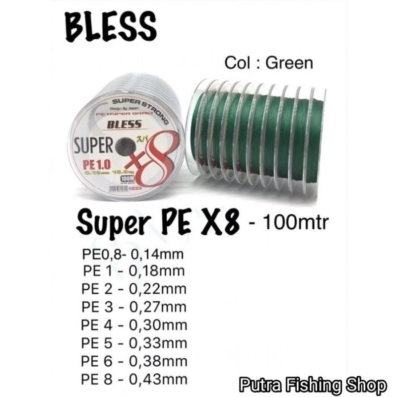 Senar Pancing PE X8 Bless 100M Super Strong Dark Green - Benang PE X8 Bless Super Strong 100m Connec