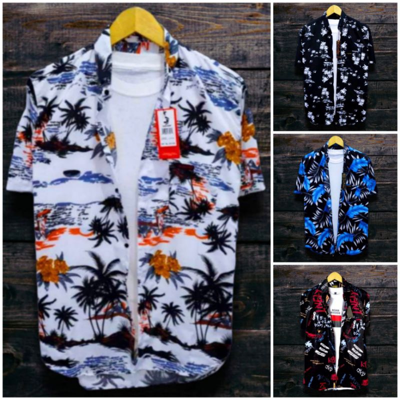 KEMEJA MOTIF PANTAI PRIA DAN WANITA LENGAN PENDEK,BAJU DISTRO SURFING MOTIF PANTAI TERBARU