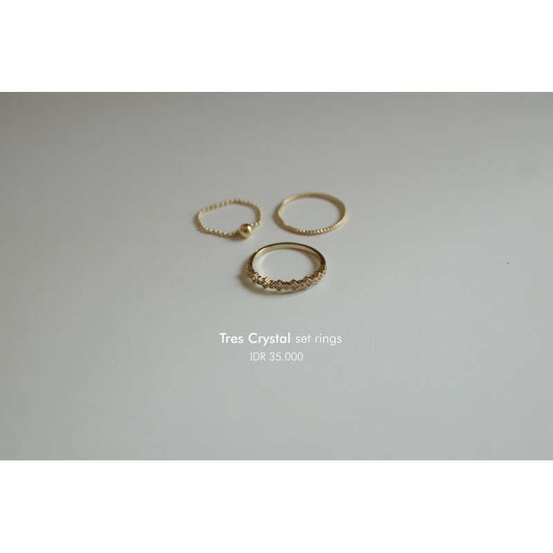 Ark.co - Tres set rings (set of 3) basic &amp; crystal cincin stack tumpuk minimalis simple