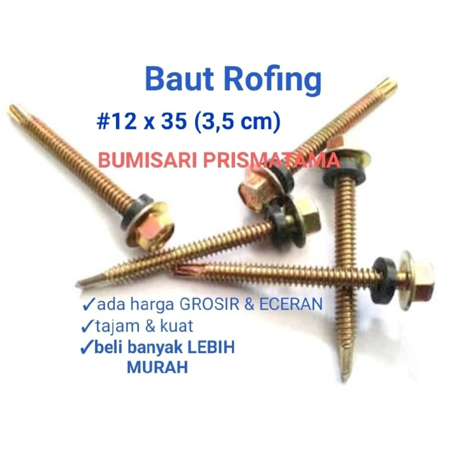 rofing 12 x 35 / baut atap / rofing kuning / rofing murah / baut rofing 3,5 cm