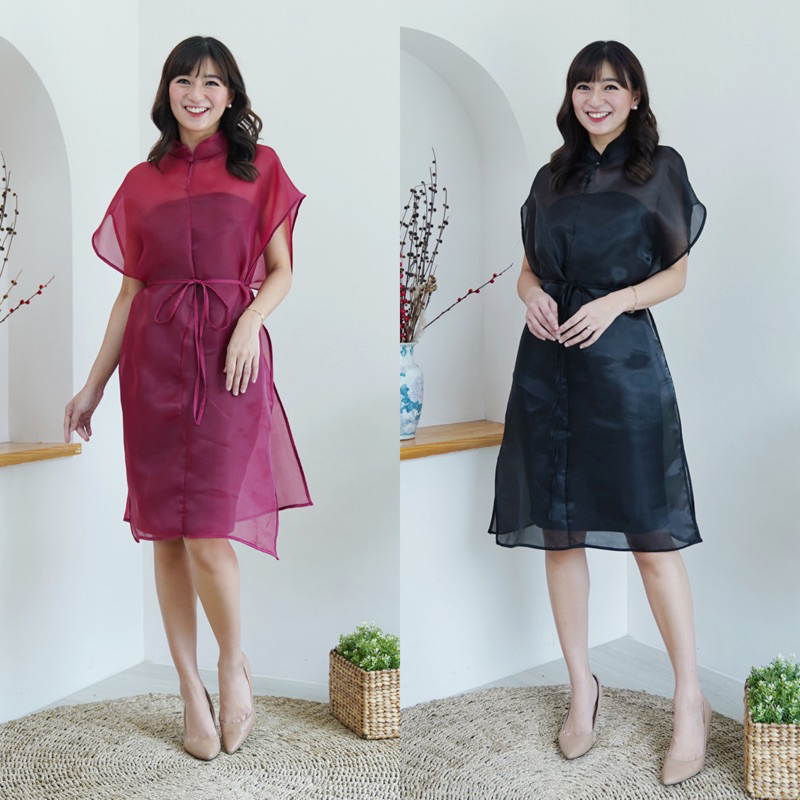 Dress Organza Kerah Shanghai Mei Mei - Dress Wanita / Cheongsam Dress / Terusan Wanita