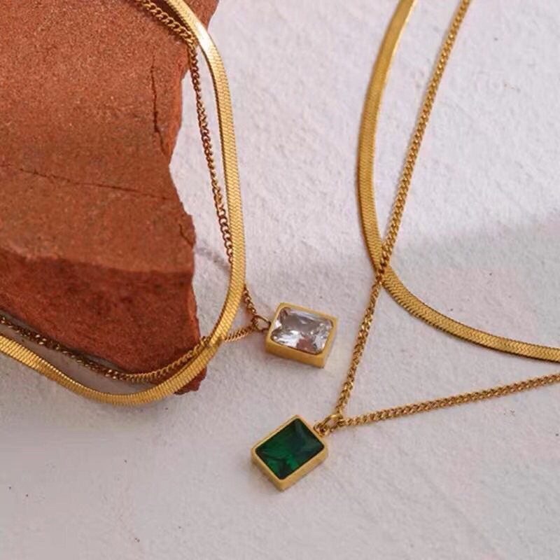 Kalung Titanium 2 Layer Diamond Korea Elegan Fashion Style Premium