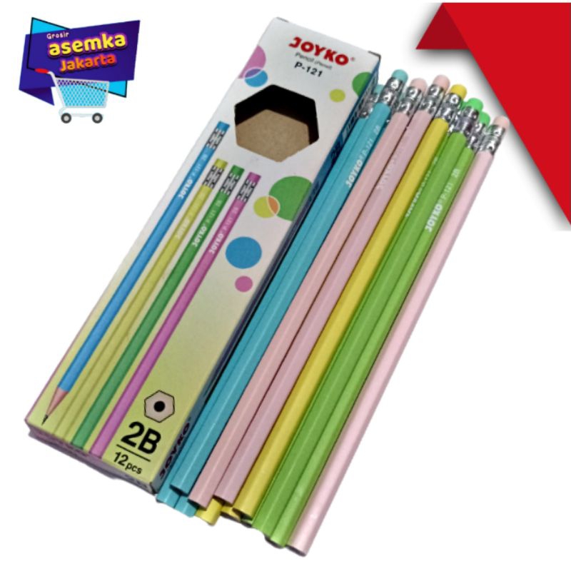 Pensil 2B Joyko P-121 Clean Eraser ada Penghapus 12pcs