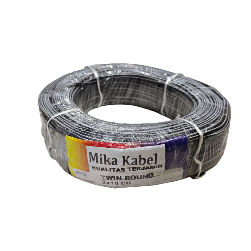 ( HARGA 1 ROLL )Kabel Hitam / Putih MIKA Ukuran 2 x 10 CU 100 M / Kabel Kecil Isi 2 Buat AC / DC