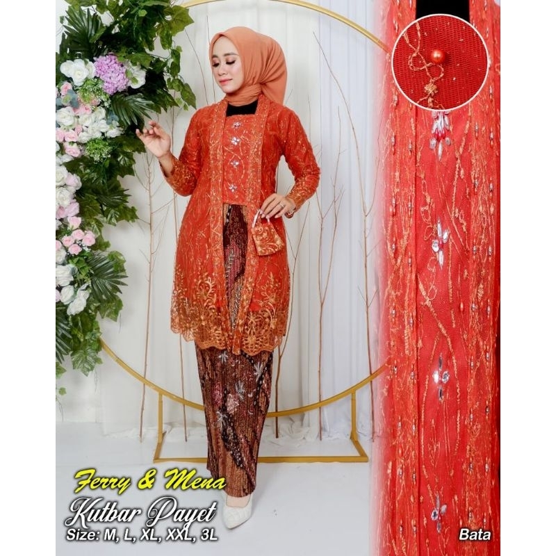 Kebaya Brukat Jumbo LD 130 cm Kutu Baru Payet Warna Teracotta Merah Bata Terlaris
