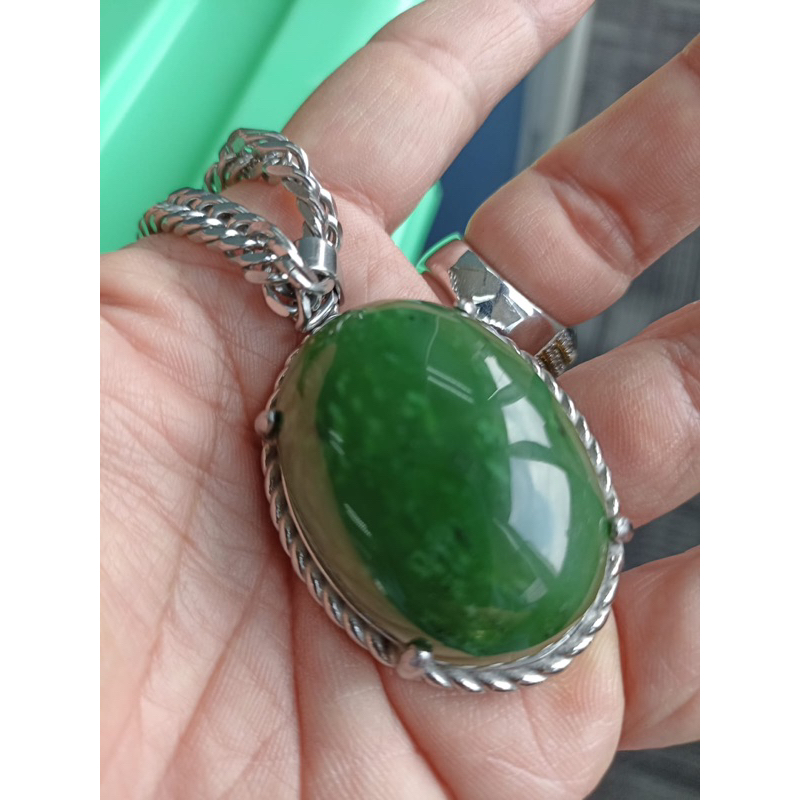 Liontin Batu Nephrite Jade Hijau Super