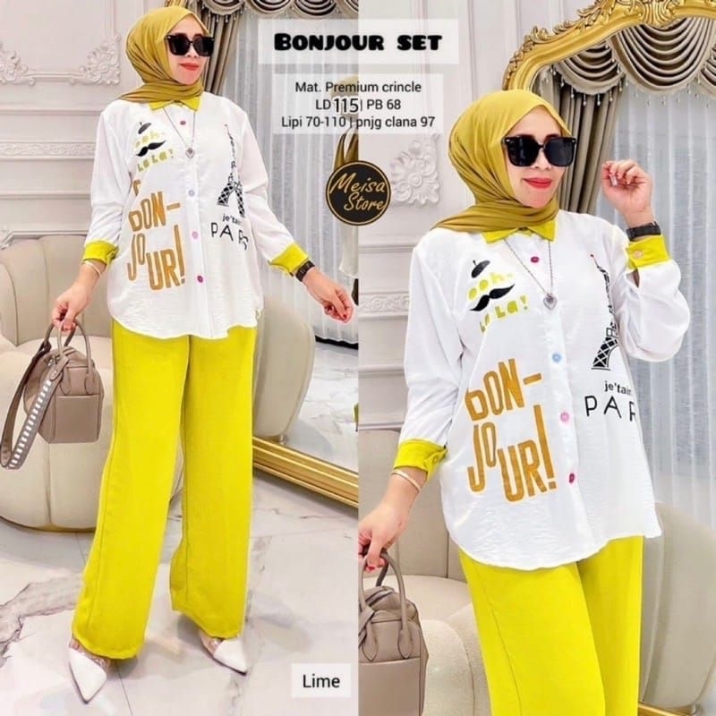 BONJOUR SET/Stelan BONJOUR Sablon Viral/One Set Wanita Kringkle Terbaru