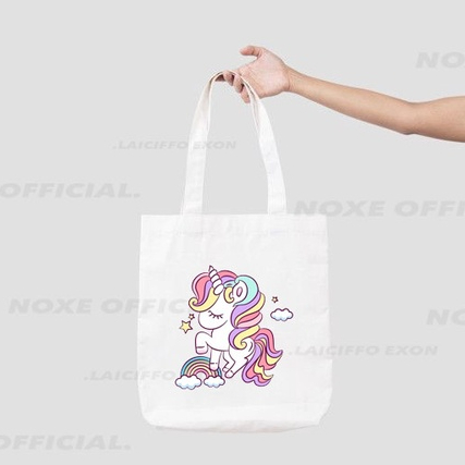 TOTE BAG / TAS BAHU SERBAGUNA / TAS BELANJA BAHAN KANVAS TAHAN AIR MODEL UNICORN LUCU