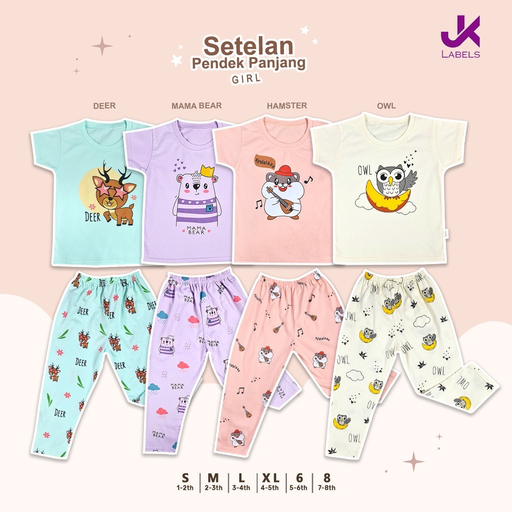 JK Labels Setelan Pendek Pajang Girl Set / Setelan Anak 1-8 tahun