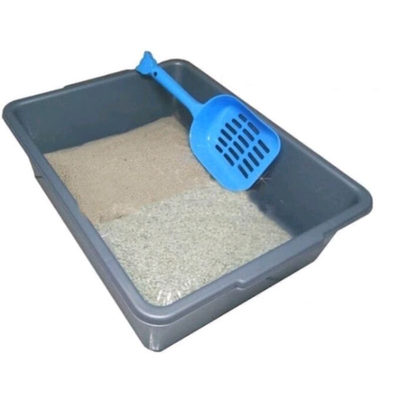 Paket 1Set Box kucing Besar + pasir 1kg + Sekop litterbox pasir kucing