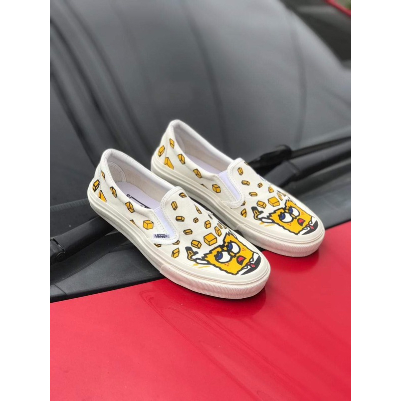 Sepatu Vans Slip on Spongebob Crem Yellow Import China Unisex Pria Wanita