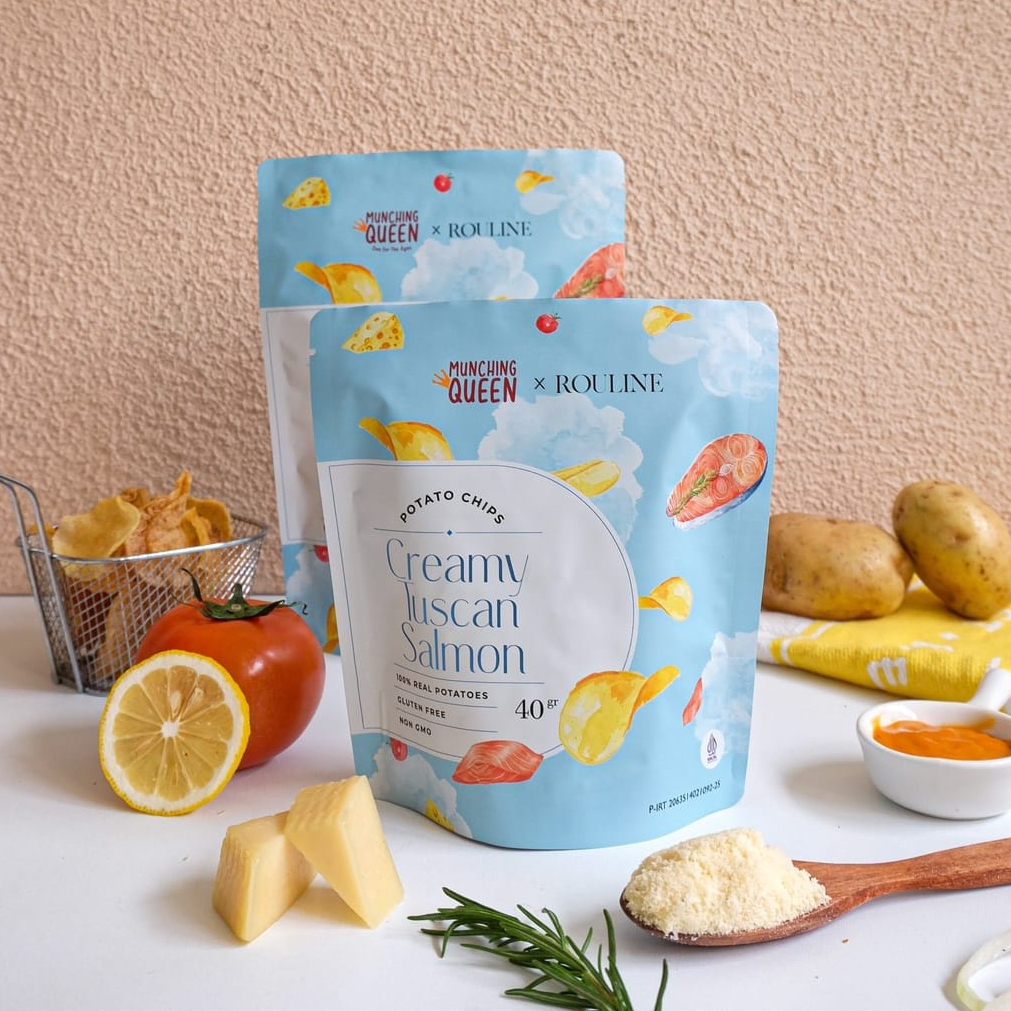 Munching Queen Potato Chips Creamy Tuscan Salmon / Snack Keripik Kentang 40gr