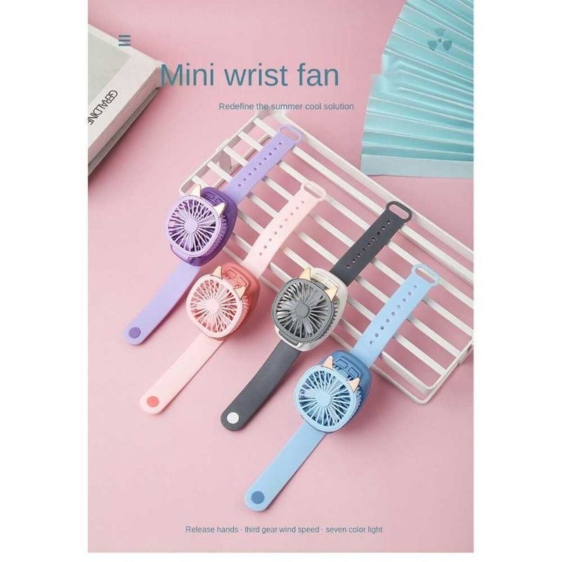 HUANJI Kipas Angin Jam Tangan Portable Fan watch - FY046 Biru