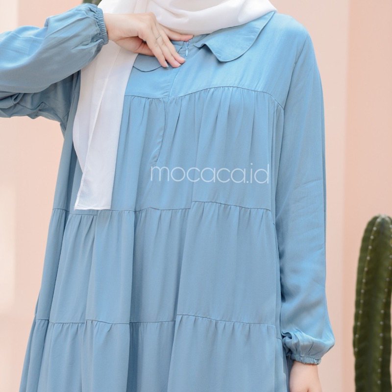 Midi Dress 5 Susun Busui Kerah Collar - Biru Dark Blue Sky