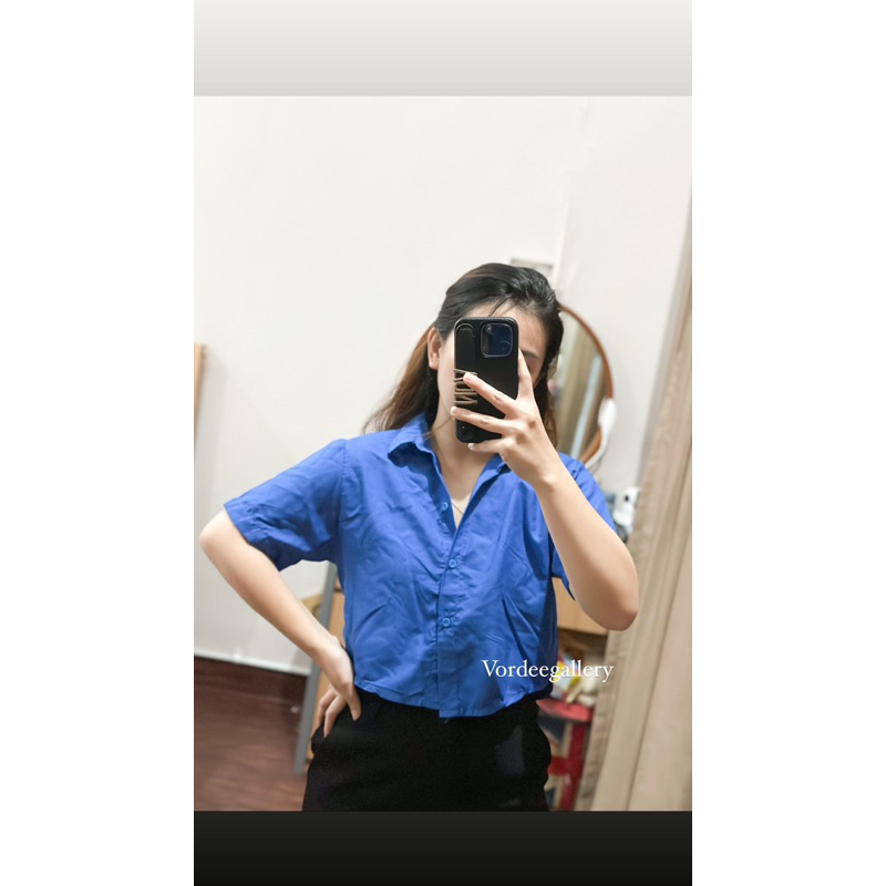 kemeja crop lengan pendek / baju kantor / baju wanita / atasan wanita