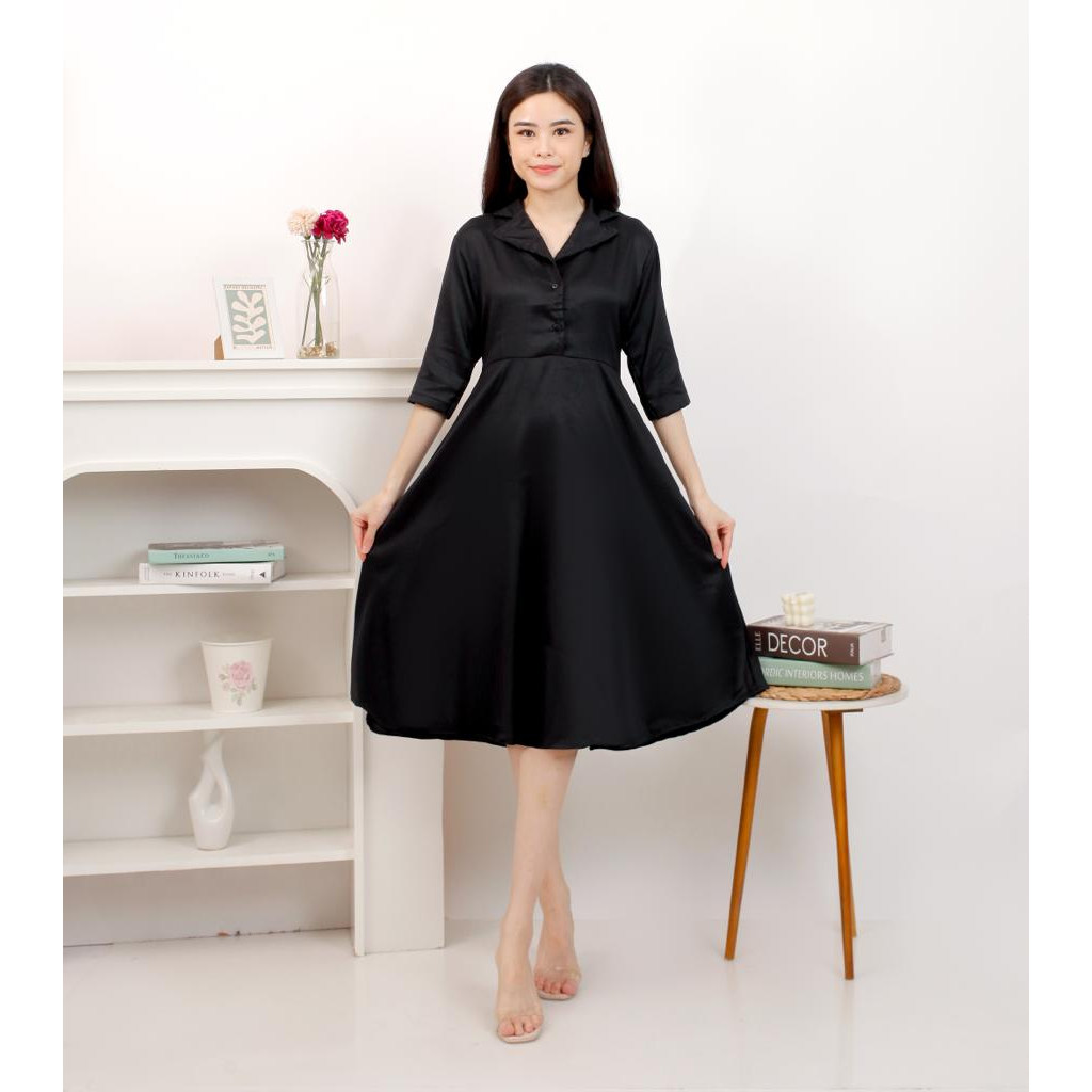 basic id fashion Dres wanita velya / Korean dres wanita ld 100 cm pjg 105 cm