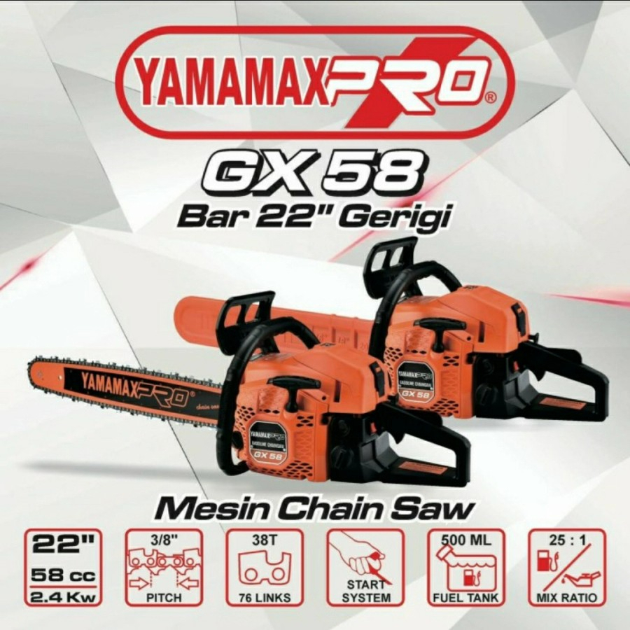 YAMAMAX PRO GX-58 Mesin Chainsaw 22inch ( GERIGI / LASER ) Mesin Gergaji Kayu Pohon Yamamax Pro GX-58