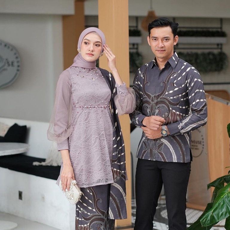 New Arrival - Baju Couple Pasangan Kebaya Modern Set Jovita Brukat Payet Mix Velvet Katun Prima Batik Couple Lengan Panjang M L XL