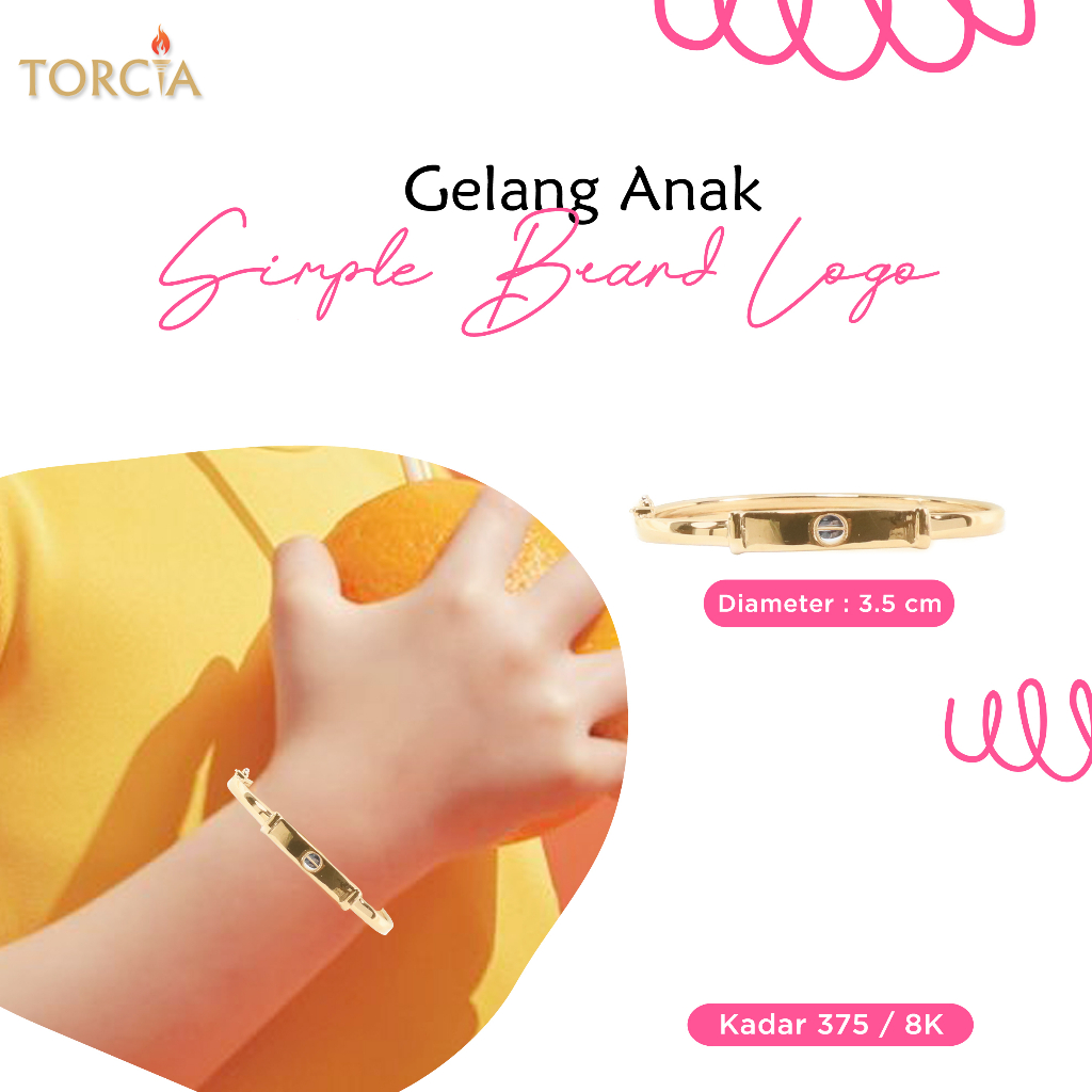 Gelang Bayi dan Anak Emas Asli Simple Brand Logo Kadar 375 Torcia