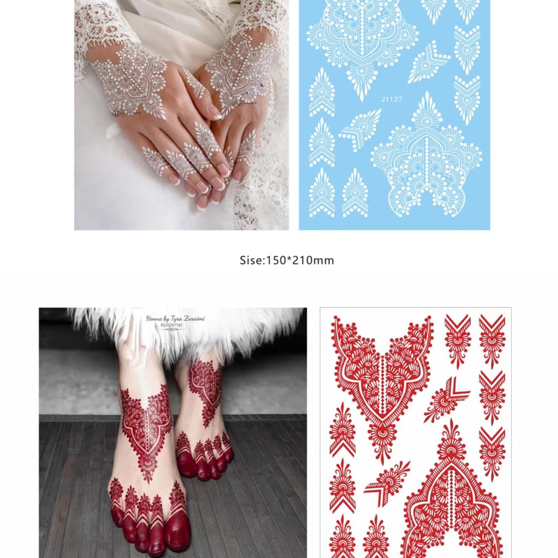 HENNA INSTAN 1PCS KANAN KIRI / HENNA PENGANTIN/LIMITED EDITION/MERAH MAROON